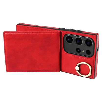 004 For Samsung Galaxy S23 Ultra Case Kickstand Card Holder PU Leather Back Cover Litchi Texture