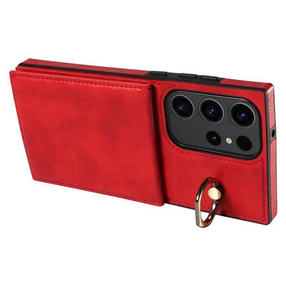 004 For Samsung Galaxy S23 Ultra Case Kickstand Card Holder PU Leather Back Cover Litchi Texture