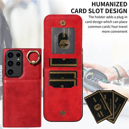 004 For Samsung Galaxy S23 Ultra Case Kickstand Card Holder PU Leather Back Cover Litchi Texture
