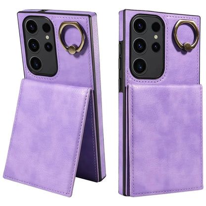 004 For Samsung Galaxy S23 Ultra Case Kickstand Card Holder PU Leather Back Cover Litchi Texture