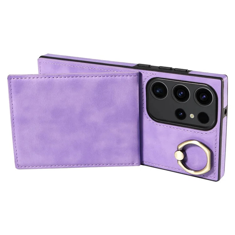 004 For Samsung Galaxy S23 Ultra Case Kickstand Card Holder PU Leather Back Cover Litchi Texture