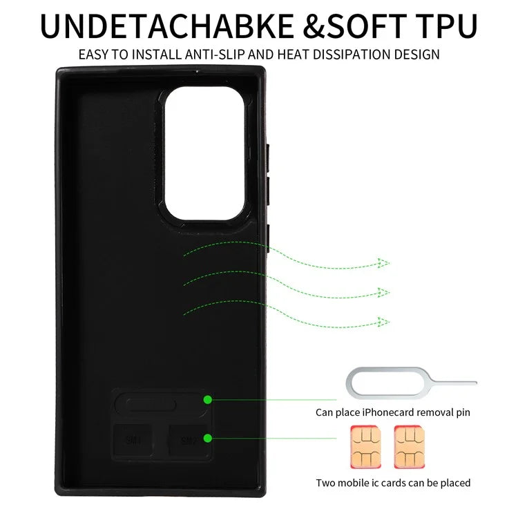 004 For Samsung Galaxy S23 Ultra Case Kickstand Card Holder PU Leather Back Cover Litchi Texture