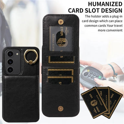 004 For Samsung Galaxy S23 Case with Card Holder PU Leather Protective Cover Rotation Finger Ring