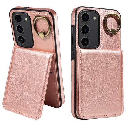 004 For Samsung Galaxy S23 Case with Card Holder PU Leather Protective Cover Rotation Finger Ring
