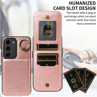 004 For Samsung Galaxy S23 Case with Card Holder PU Leather Protective Cover Rotation Finger Ring