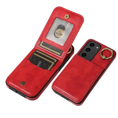 004 For Samsung Galaxy S23 Case with Card Holder PU Leather Protective Cover Rotation Finger Ring
