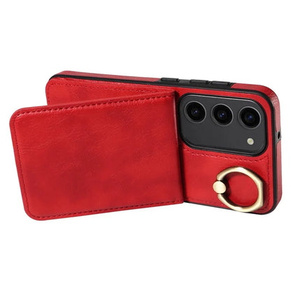 004 For Samsung Galaxy S23 Case with Card Holder PU Leather Protective Cover Rotation Finger Ring