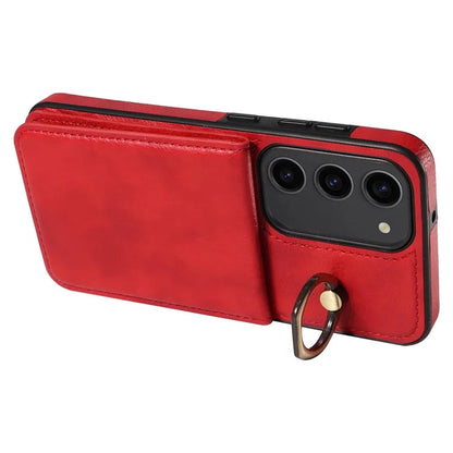 004 For Samsung Galaxy S23 Case with Card Holder PU Leather Protective Cover Rotation Finger Ring