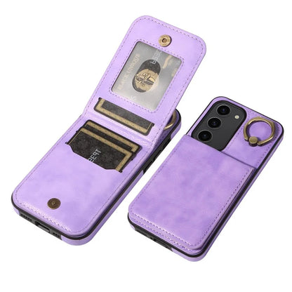 004 For Samsung Galaxy S23 Case with Card Holder PU Leather Protective Cover Rotation Finger Ring