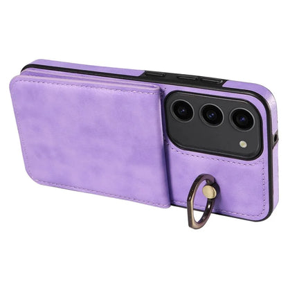 004 For Samsung Galaxy S23 Case with Card Holder PU Leather Protective Cover Rotation Finger Ring