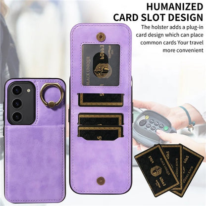 004 For Samsung Galaxy S23 Case with Card Holder PU Leather Protective Cover Rotation Finger Ring