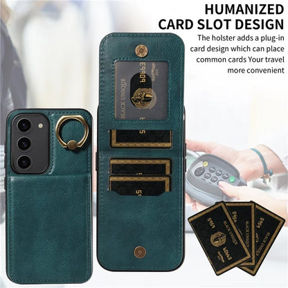004 For Samsung Galaxy S23 Case with Card Holder PU Leather Protective Cover Rotation Finger Ring