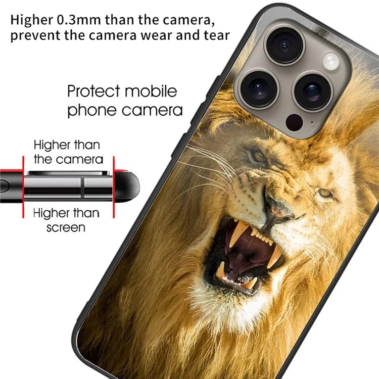 For iPhone 16 Pro Max Case Pattern Printing Tempered Glass TPU Phone Cover