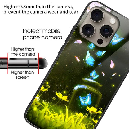 For iPhone 16 Pro Max Case Pattern Printing Tempered Glass TPU Phone Cover