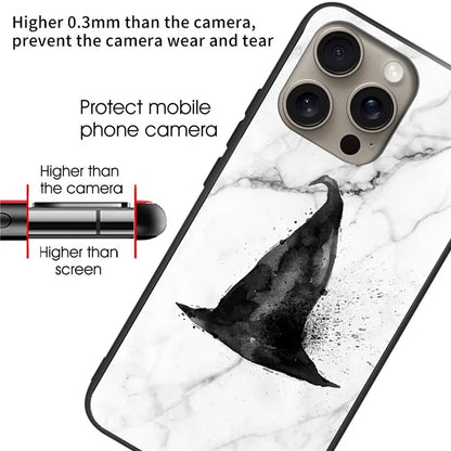 For iPhone 16 Pro Max Case Pattern Printing Tempered Glass TPU Phone Cover