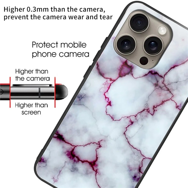 For iPhone 16 Pro Max Case Pattern Printing Tempered Glass TPU Phone Cover