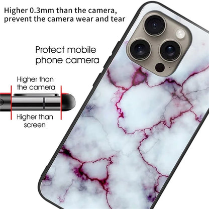 For iPhone 16 Pro Max Case Pattern Printing Tempered Glass TPU Phone Cover