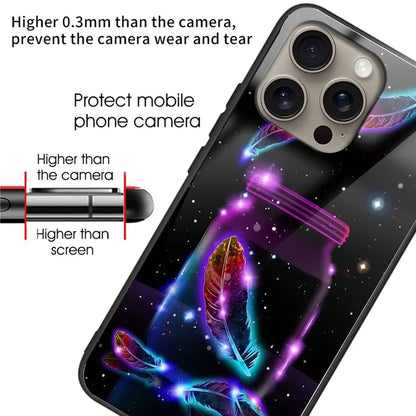 For iPhone 16 Pro Max Case Pattern Printing Tempered Glass TPU Phone Cover