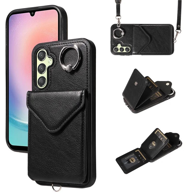 005 For Samsung Galaxy A25 5G (Global) (161.0 X 76.5 X 8.3mm) Case PU Leather+TPU Crossbody Phone Cover Card Slots