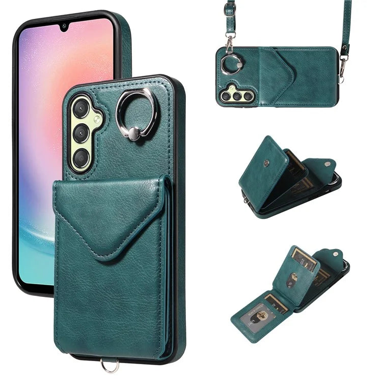 005 For Samsung Galaxy A25 5G (Global) (161.0 X 76.5 X 8.3mm) Case PU Leather+TPU Crossbody Phone Cover Card Slots