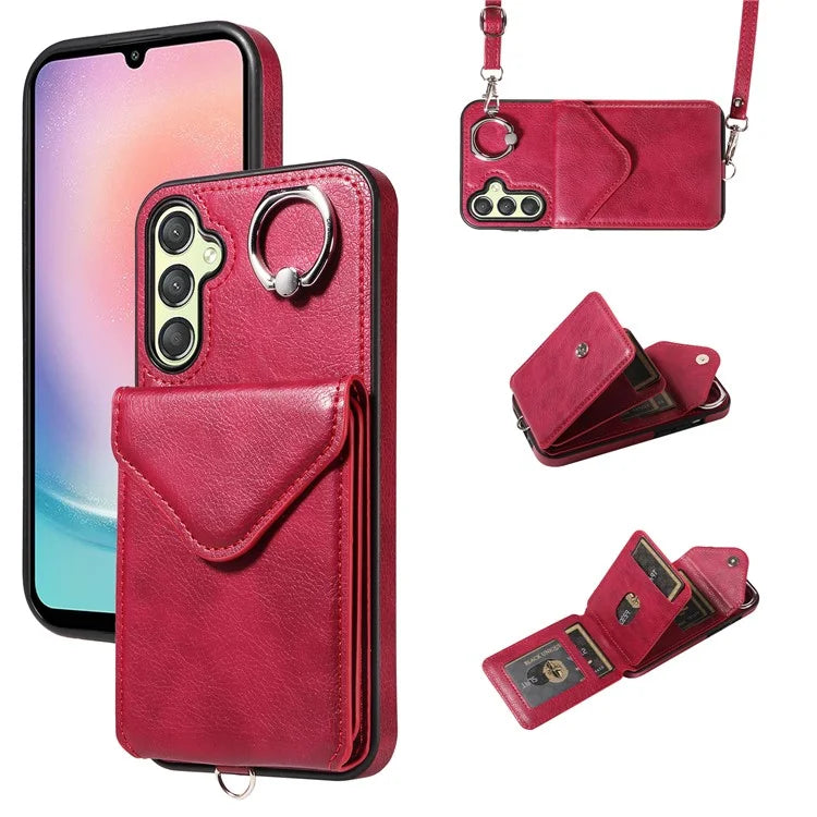 005 For Samsung Galaxy A25 5G (Global) (161.0 X 76.5 X 8.3mm) Case PU Leather+TPU Crossbody Phone Cover Card Slots