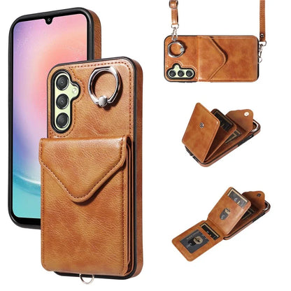 005 For Samsung Galaxy A25 5G (Global) (161.0 X 76.5 X 8.3mm) Case PU Leather+TPU Crossbody Phone Cover Card Slots