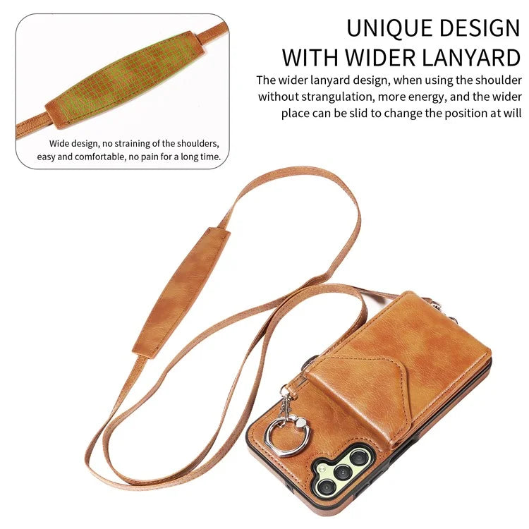 005 For Samsung Galaxy A25 5G (Global) (161.0 X 76.5 X 8.3mm) Case PU Leather+TPU Crossbody Phone Cover Card Slots