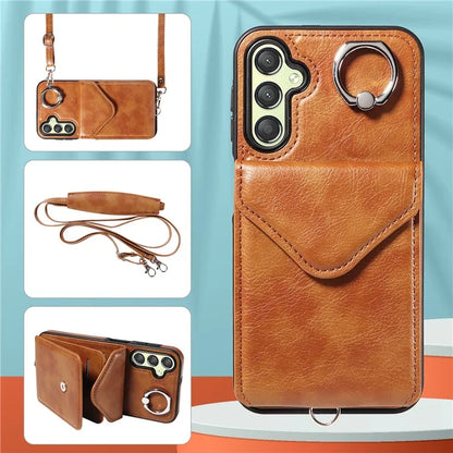 005 For Samsung Galaxy A25 5G (Global) (161.0 X 76.5 X 8.3mm) Case PU Leather+TPU Crossbody Phone Cover Card Slots
