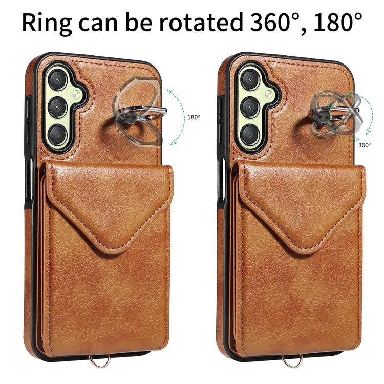 005 For Samsung Galaxy A25 5G (Global) (161.0 X 76.5 X 8.3mm) Case PU Leather+TPU Crossbody Phone Cover Card Slots