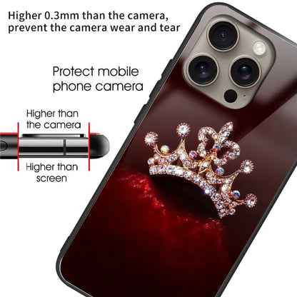 For iPhone 16 Pro Case Tempered Glass TPU Phone Cover Pattern Printing