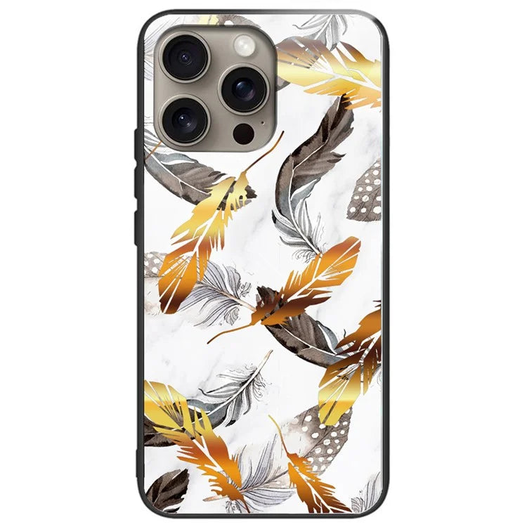For iPhone 16 Pro Case Tempered Glass TPU Phone Cover Pattern Printing