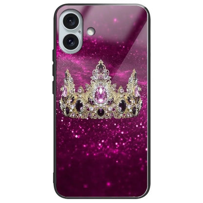 For iPhone 16 Plus Case Pattern Printing Tempered Glass TPU Phone Cover