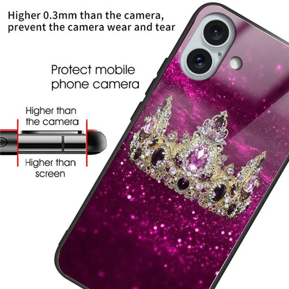For iPhone 16 Plus Case Pattern Printing Tempered Glass TPU Phone Cover
