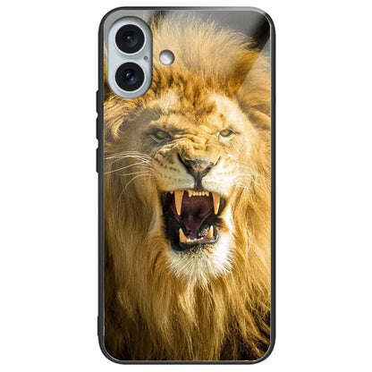 For iPhone 16 Plus Case Pattern Printing Tempered Glass TPU Phone Cover