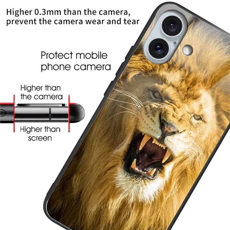 For iPhone 16 Plus Case Pattern Printing Tempered Glass TPU Phone Cover