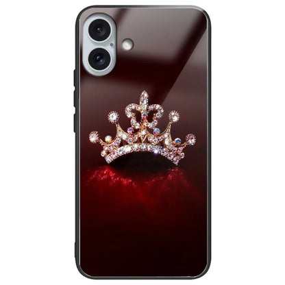 For iPhone 16 Plus Case Pattern Printing Tempered Glass TPU Phone Cover