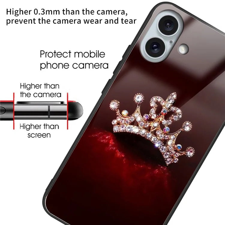 For iPhone 16 Plus Case Pattern Printing Tempered Glass TPU Phone Cover