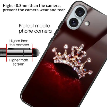 For iPhone 16 Plus Case Pattern Printing Tempered Glass TPU Phone Cover
