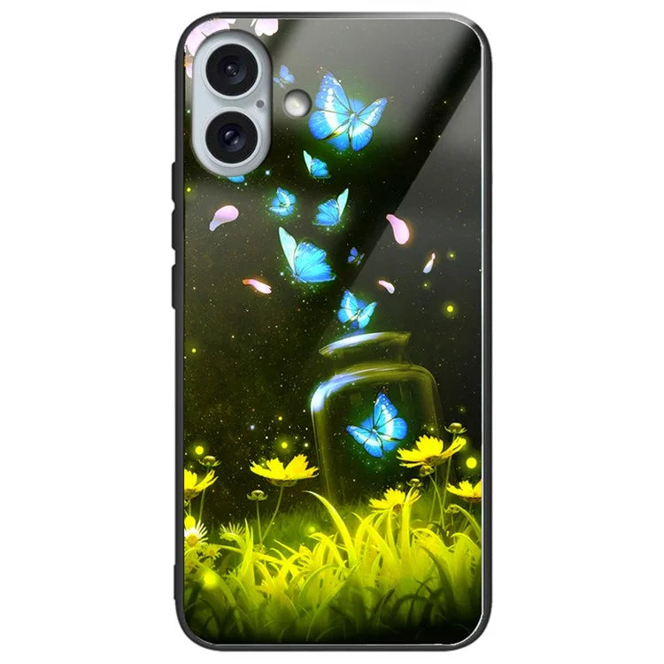 For iPhone 16 Plus Case Pattern Printing Tempered Glass TPU Phone Cover