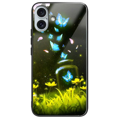 For iPhone 16 Plus Case Pattern Printing Tempered Glass TPU Phone Cover