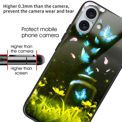 For iPhone 16 Plus Case Pattern Printing Tempered Glass TPU Phone Cover