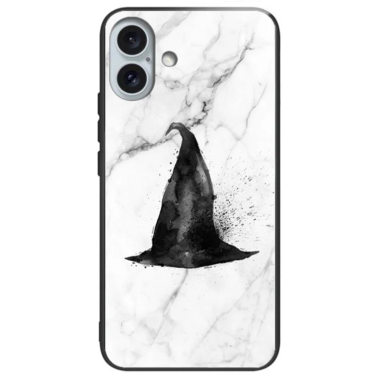 For iPhone 16 Plus Case Pattern Printing Tempered Glass TPU Phone Cover