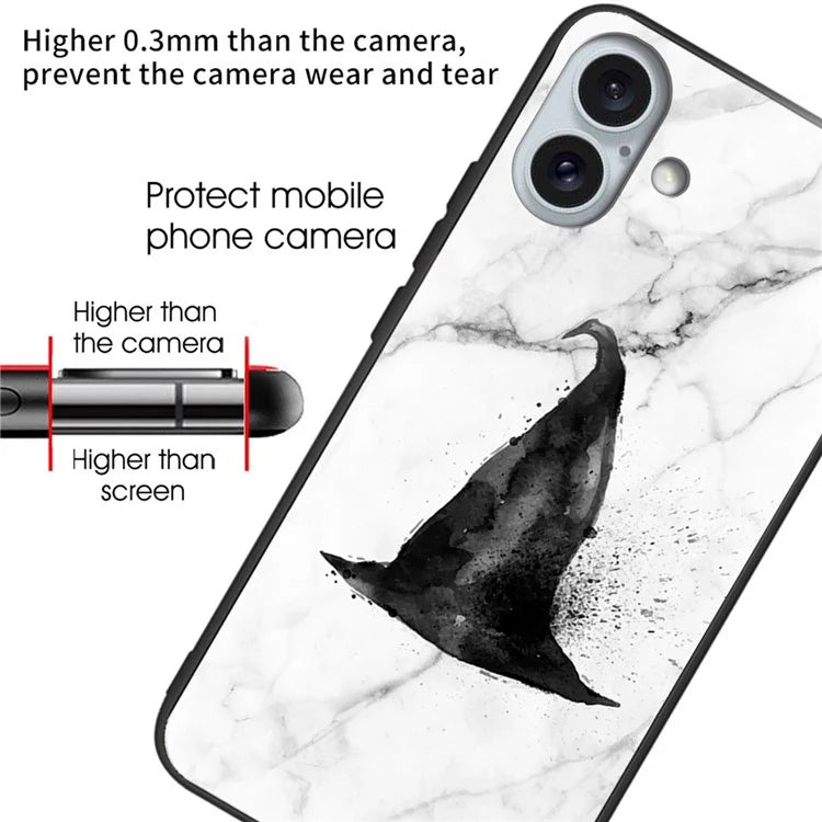 For iPhone 16 Plus Case Pattern Printing Tempered Glass TPU Phone Cover