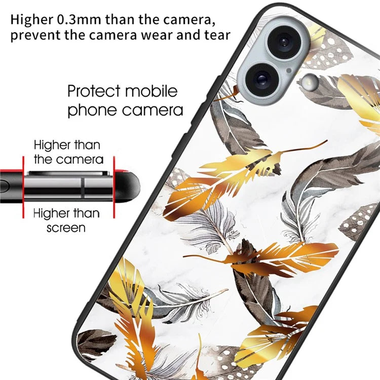 For iPhone 16 Plus Case Pattern Printing Tempered Glass TPU Phone Cover