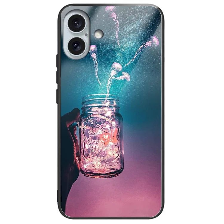 For iPhone 16 Plus Case Pattern Printing Tempered Glass TPU Phone Cover