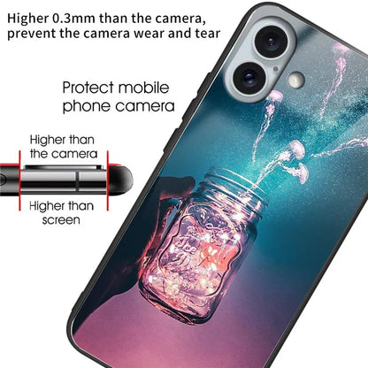 For iPhone 16 Plus Case Pattern Printing Tempered Glass TPU Phone Cover