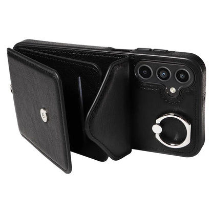005 For Samsung Galaxy A15 5G Case PU Leather Crossbody Back Cover Finger Ring Holder