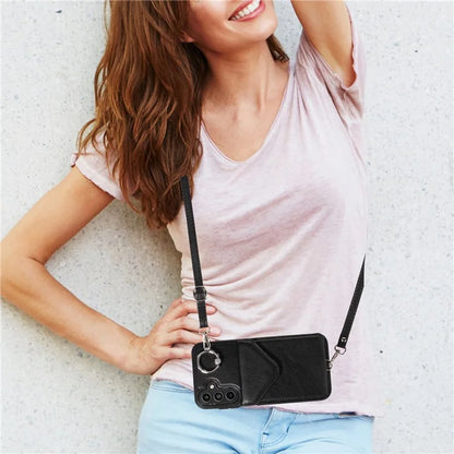 005 For Samsung Galaxy A15 5G Case PU Leather Crossbody Back Cover Finger Ring Holder