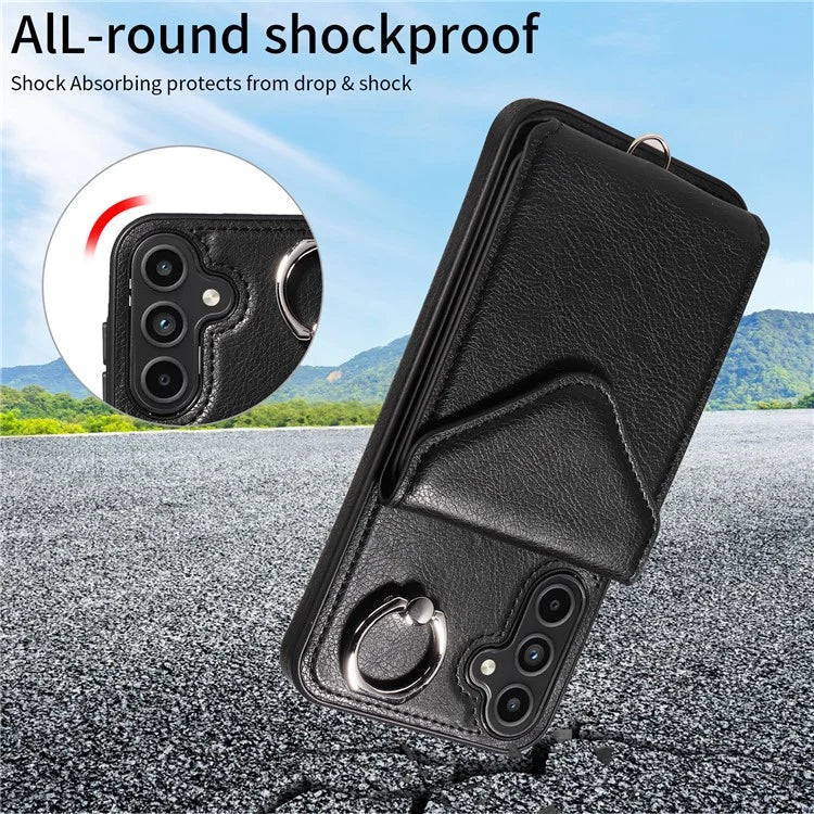005 For Samsung Galaxy A15 5G Case PU Leather Crossbody Back Cover Finger Ring Holder