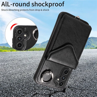 005 For Samsung Galaxy A15 5G Case PU Leather Crossbody Back Cover Finger Ring Holder